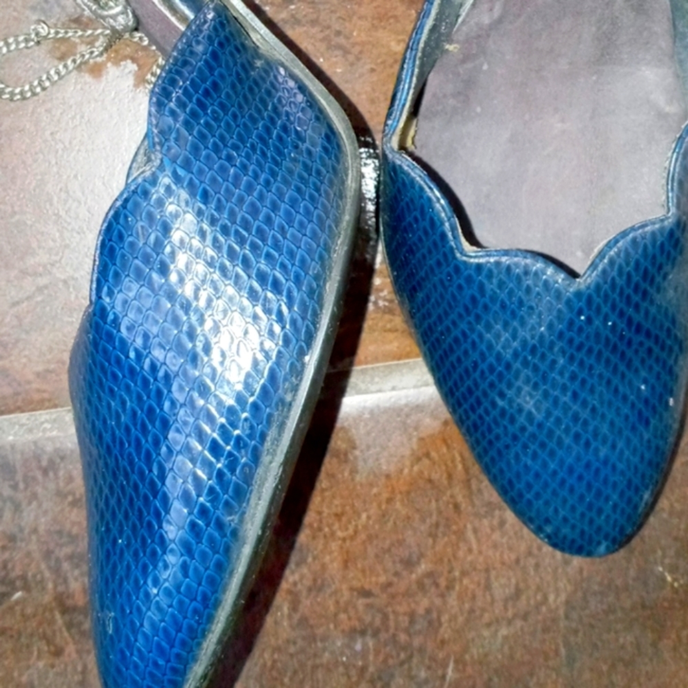1980's heels pump vintage blue navy women's shoes 3 inch sz 7.5